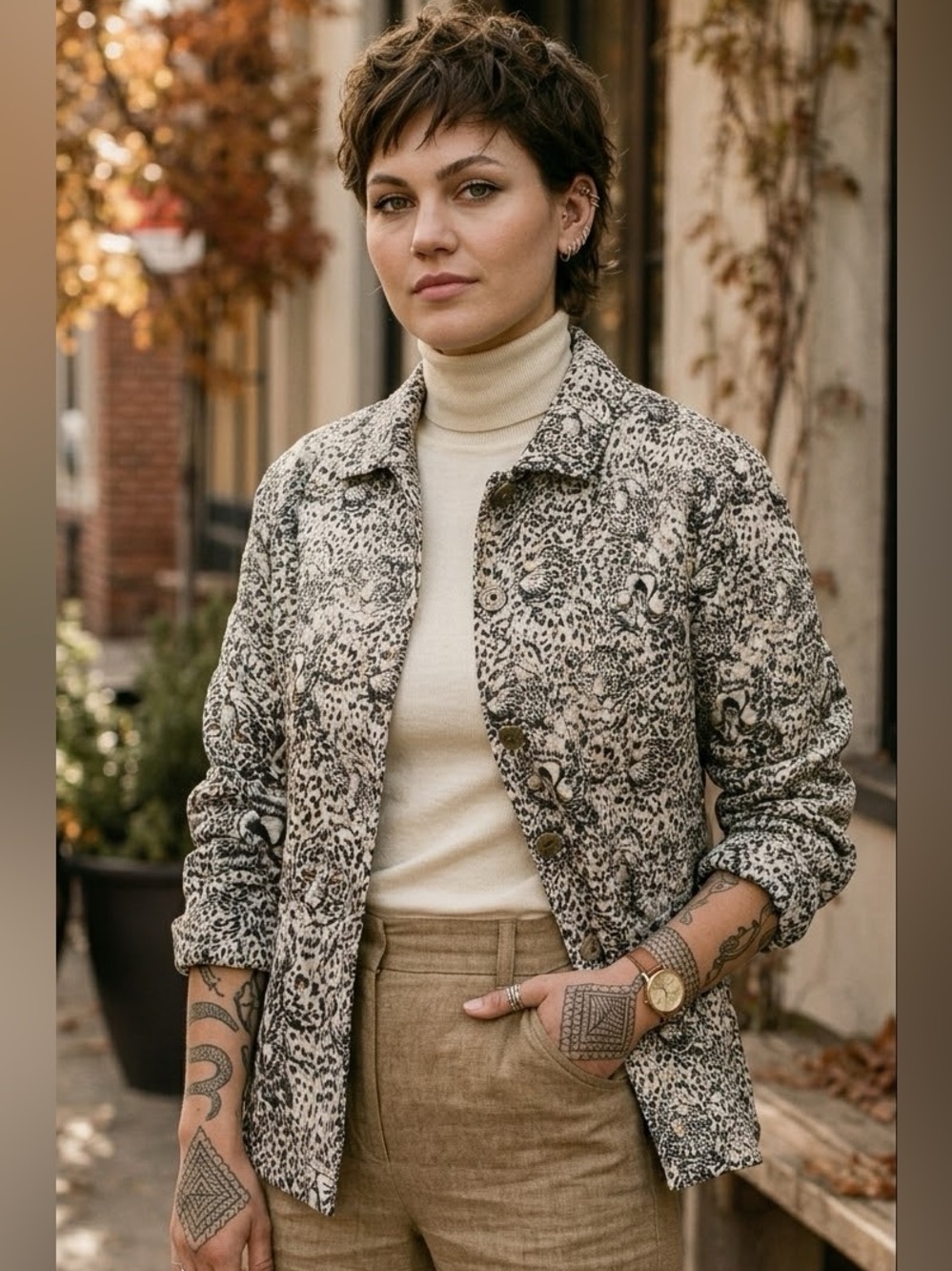 Anna And Frank Silk Quilted Leopard Print Jacket XL Animal Face